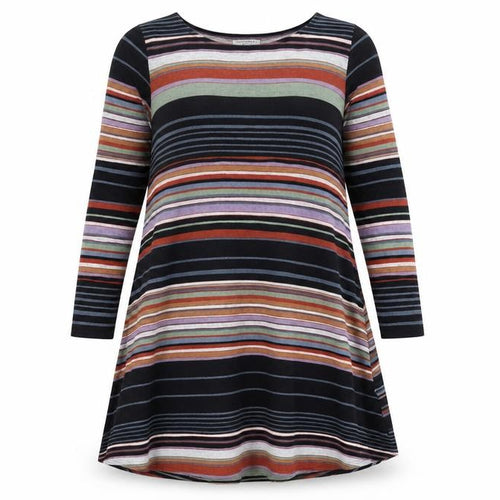 Cerulean Collection Womens Multicoloured Striped Polyester T-Shirt Dress Size L Boat Neck Pullover