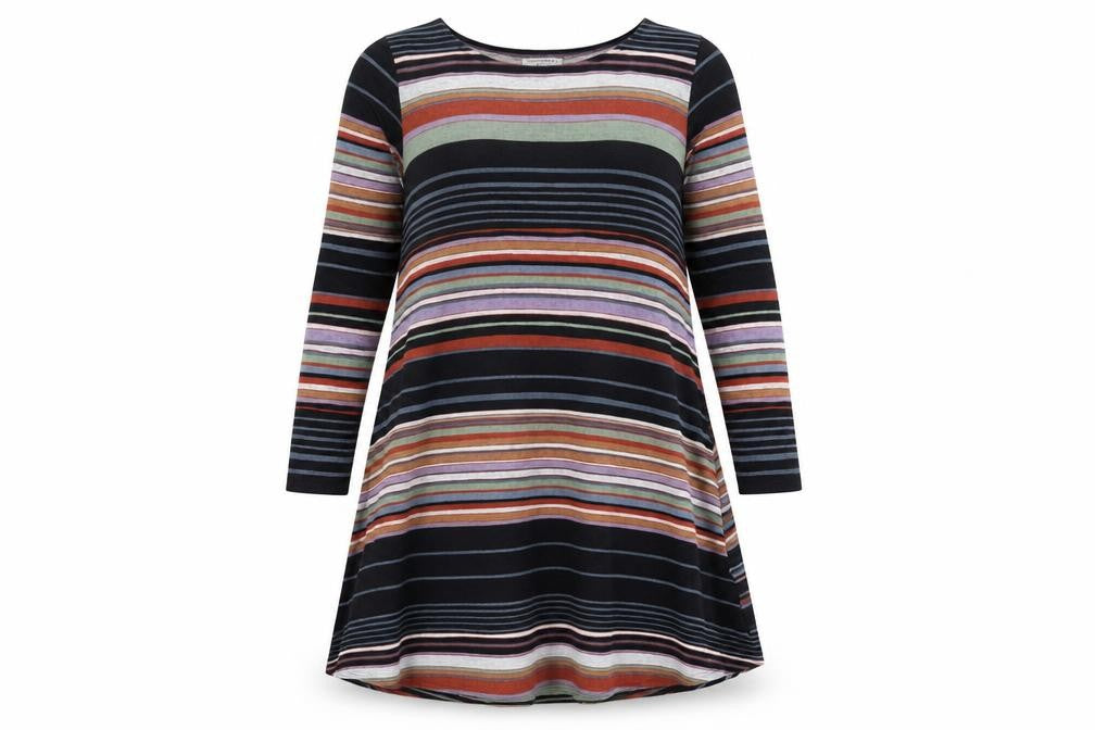 Cerulean Collection Womens Multicoloured Striped Polyester T-Shirt Dress Size L Boat Neck Pullover