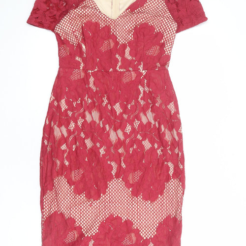 Quiz Womens Red Polyester Pencil Dress Size 12 Sweetheart Zip