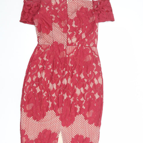 Quiz Womens Red Polyester Pencil Dress Size 12 Sweetheart Zip