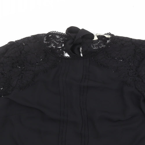 Love & Roses Womens Black Polyester Basic Blouse Size 12 Round Neck - Lace Neckline and Sleeve