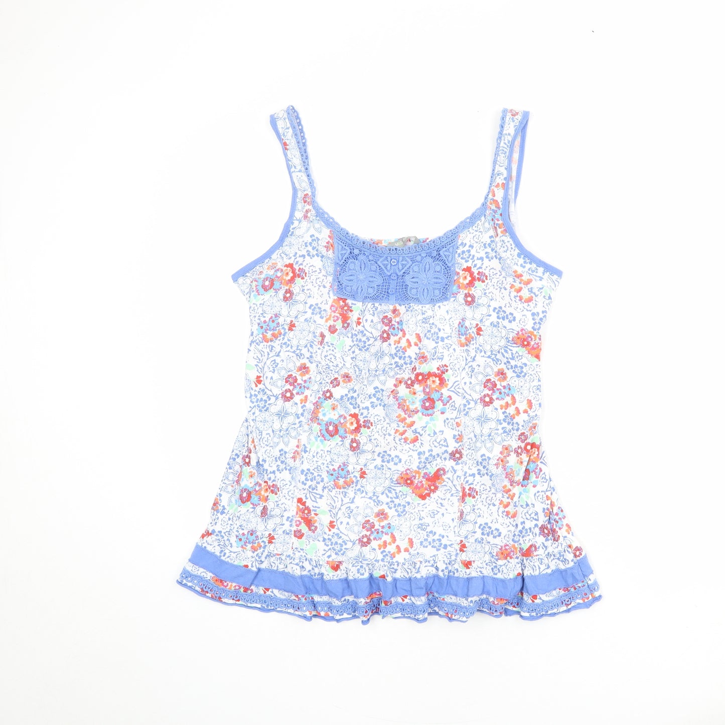 Marks and Spencer Womens Multicoloured Floral 100% Cotton Basic Tank Size 12 Round Neck
