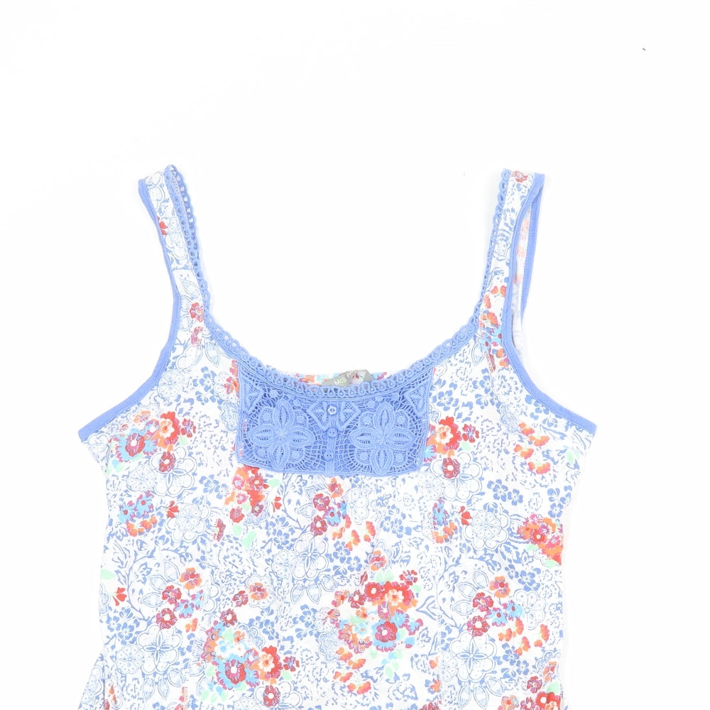 Marks and Spencer Womens Multicoloured Floral 100% Cotton Basic Tank Size 12 Round Neck