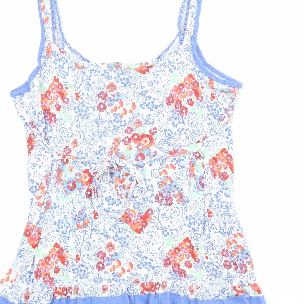Marks and Spencer Womens Multicoloured Floral 100% Cotton Basic Tank Size 12 Round Neck