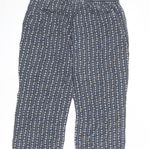 Bonmarché Womens Blue Geometric Linen Cropped Trousers Size 22 L24 in Regular Drawstring