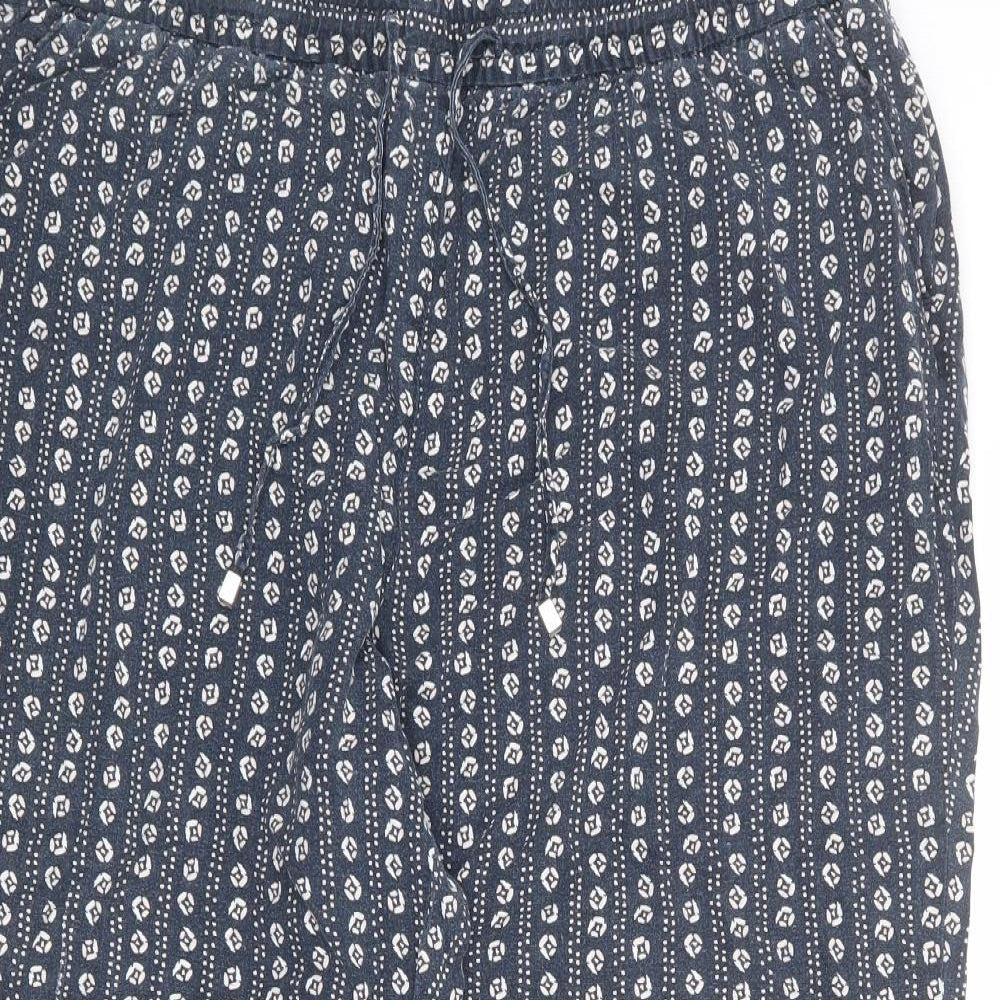 Bonmarché Womens Blue Geometric Linen Cropped Trousers Size 22 L24 in Regular Drawstring