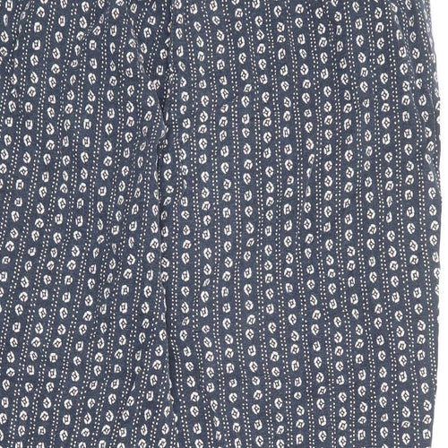 Bonmarché Womens Blue Geometric Linen Cropped Trousers Size 22 L24 in Regular Drawstring