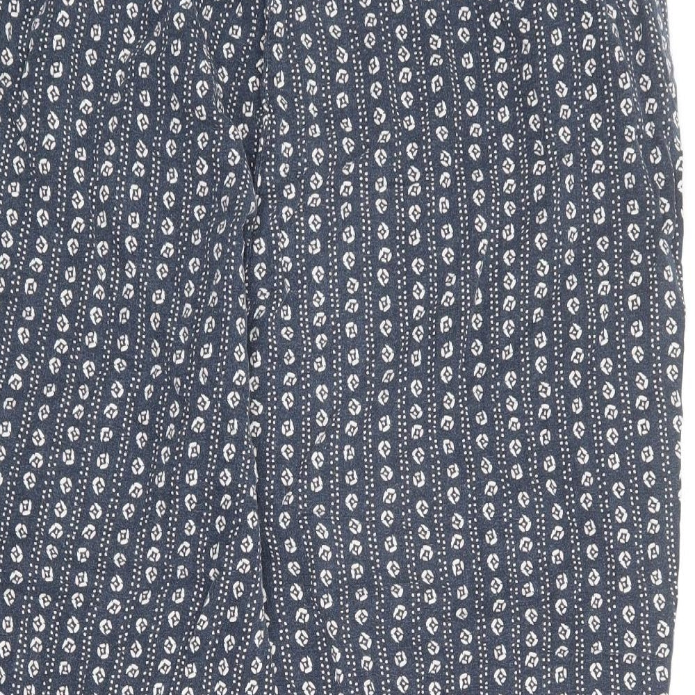 Bonmarché Womens Blue Geometric Linen Cropped Trousers Size 22 L24 in Regular Drawstring