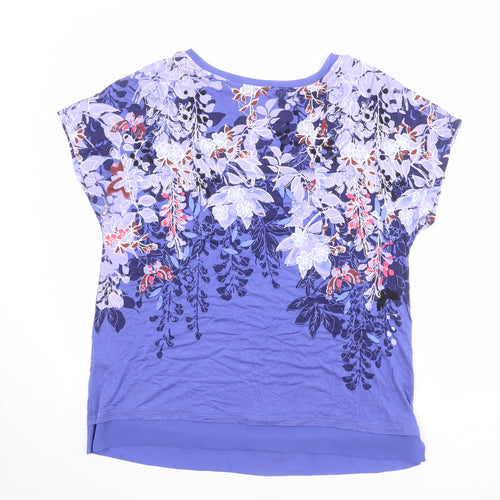 Per Una Womens Blue Floral Viscose Basic T-Shirt Size 12 Round Neck