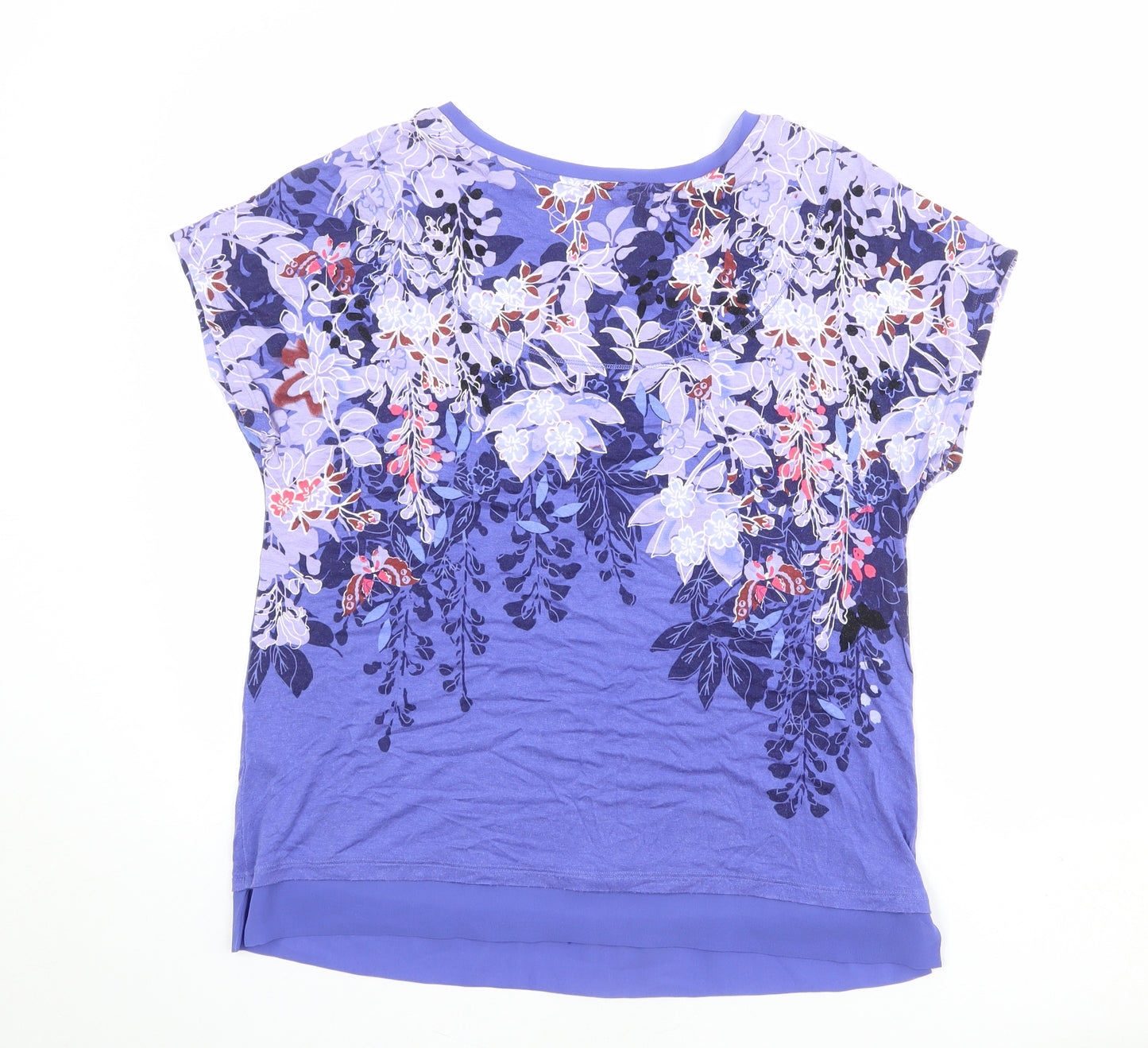 Per Una Womens Blue Floral Viscose Basic T-Shirt Size 12 Round Neck