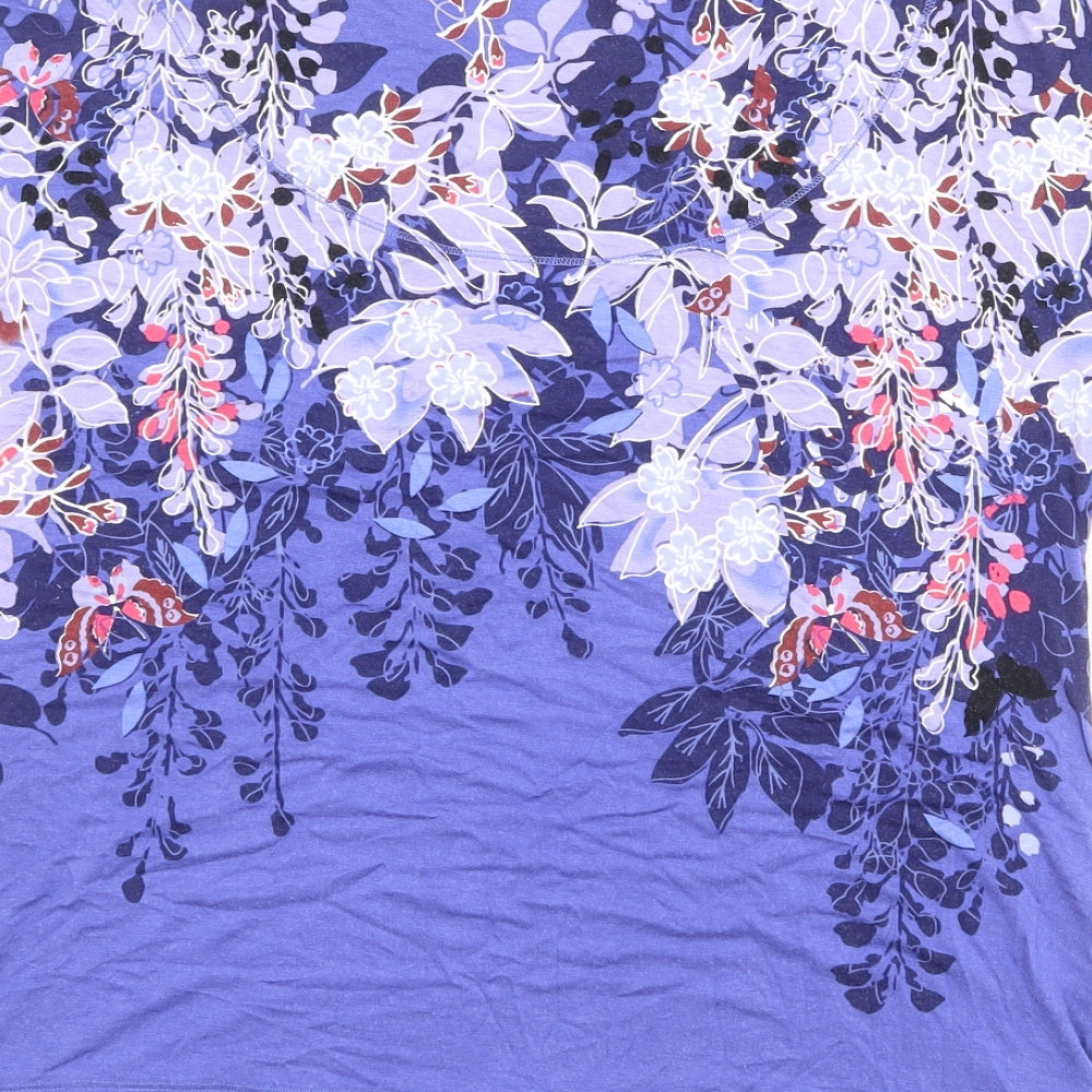 Per Una Womens Blue Floral Viscose Basic T-Shirt Size 12 Round Neck