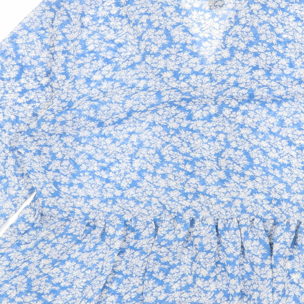New Look Womens Blue Floral Polyester Basic Blouse Size 12 V-Neck