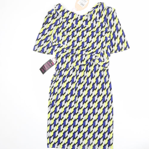 Jolie Moi Womens Multicoloured Geometric Polyester Pencil Dress Size 10 Boat Neck Pullover