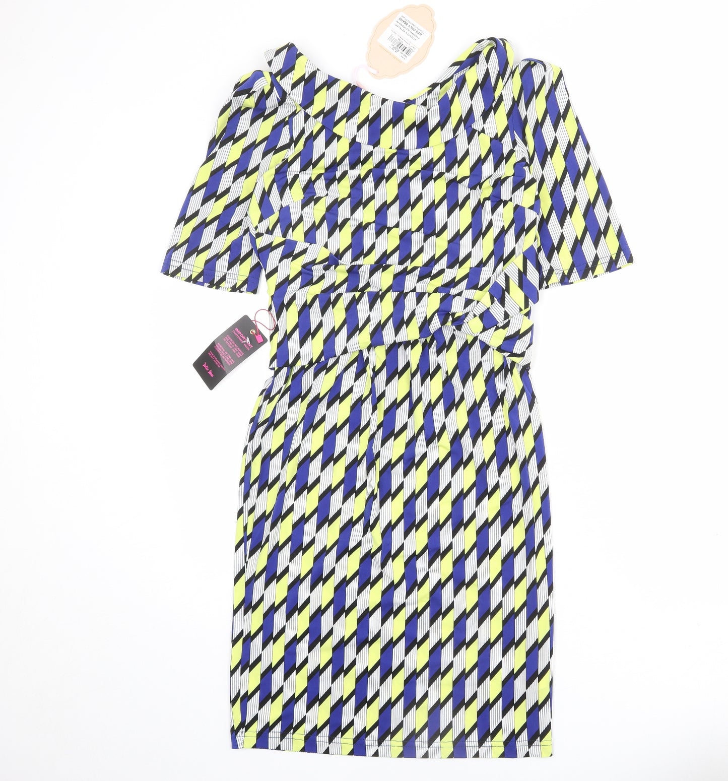 Jolie Moi Womens Multicoloured Geometric Polyester Pencil Dress Size 10 Boat Neck Pullover