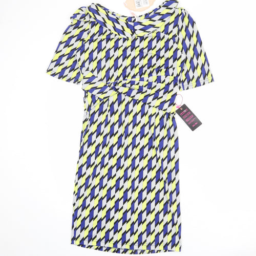 Jolie Moi Womens Multicoloured Geometric Polyester Pencil Dress Size 10 Boat Neck Pullover