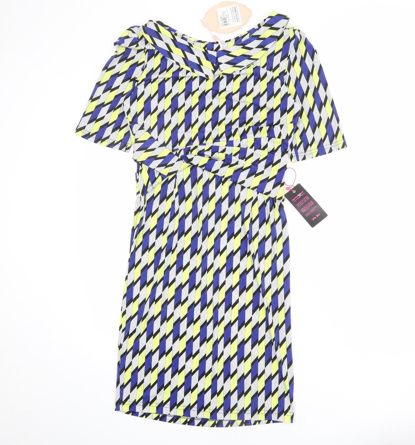 Jolie Moi Womens Multicoloured Geometric Polyester Pencil Dress Size 10 Boat Neck Pullover