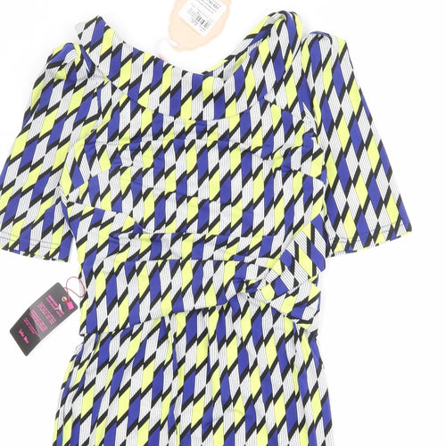 Jolie Moi Womens Multicoloured Geometric Polyester Pencil Dress Size 10 Boat Neck Pullover