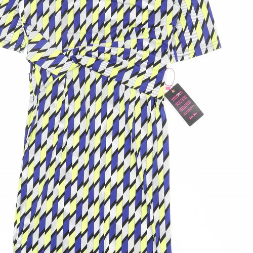 Jolie Moi Womens Multicoloured Geometric Polyester Pencil Dress Size 10 Boat Neck Pullover