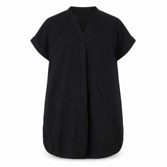 Front view of H&M women’s black viscose a-line, size UK 10, v-neck pullover