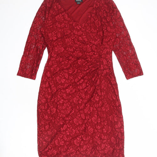 Solo Womens Red Floral Nylon Shift Size 12 V-Neck Pullover