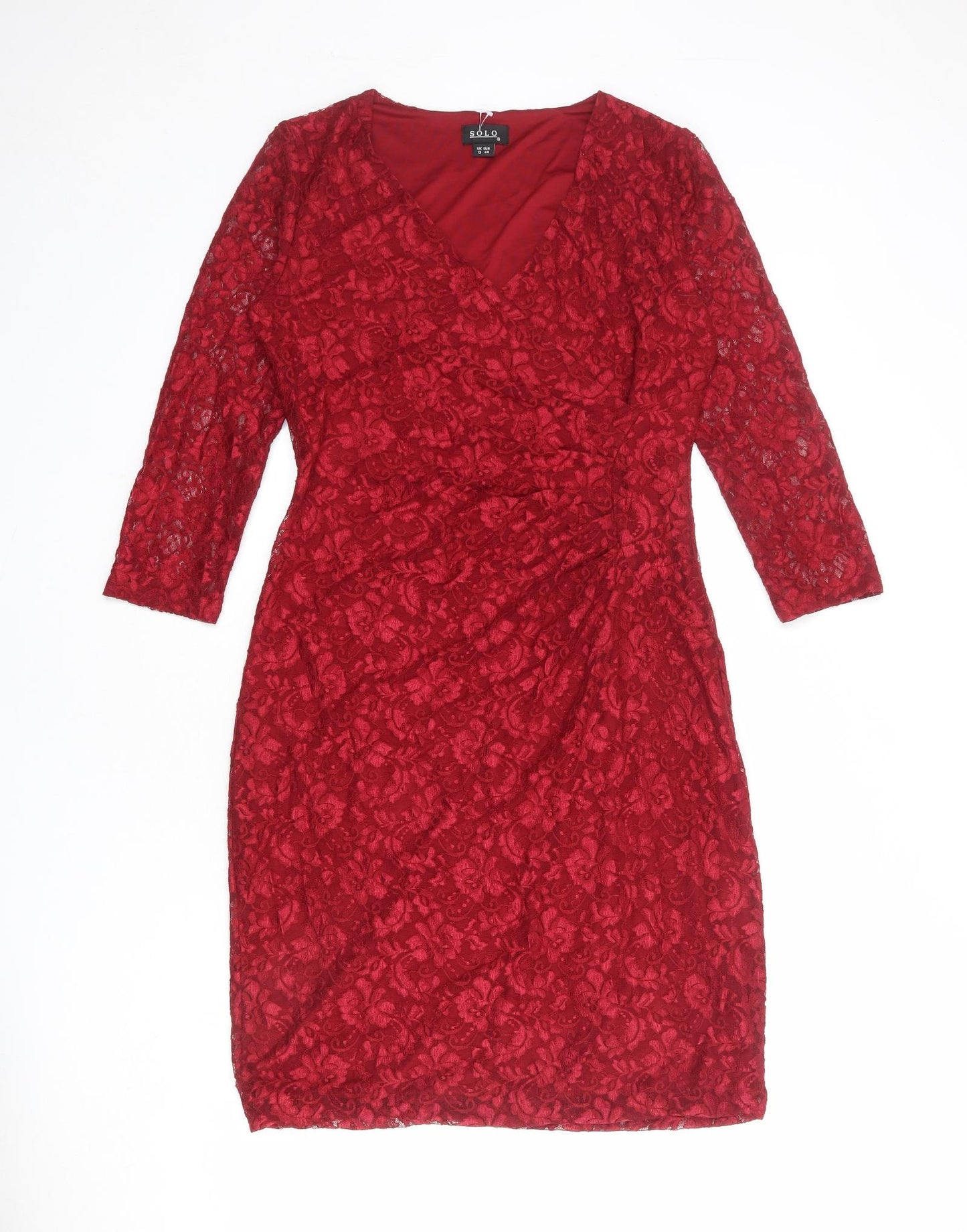 Solo Womens Red Floral Nylon Shift Size 12 V-Neck Pullover