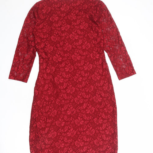 Solo Womens Red Floral Nylon Shift Size 12 V-Neck Pullover