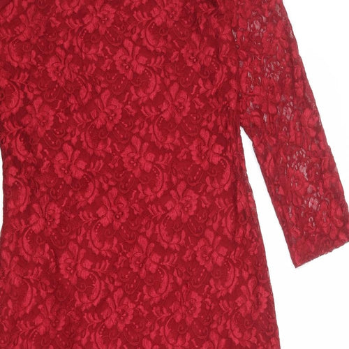 Solo Womens Red Floral Nylon Shift Size 12 V-Neck Pullover