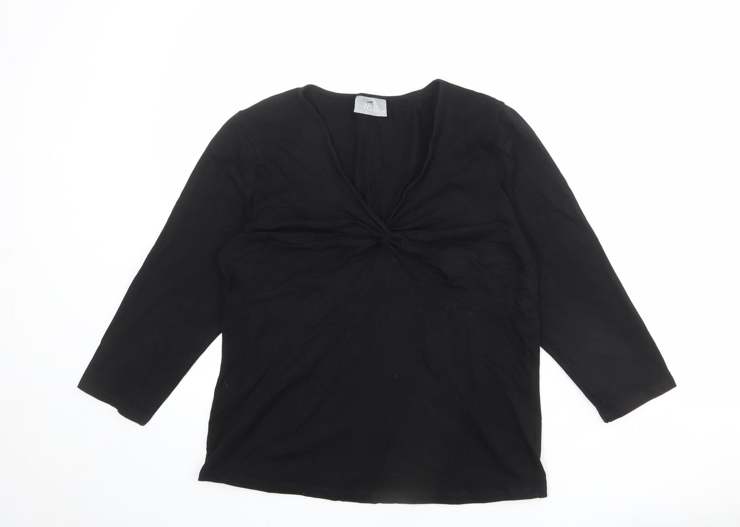 Wallis Womens Black Cotton Basic Blouse Size 18 V-Neck