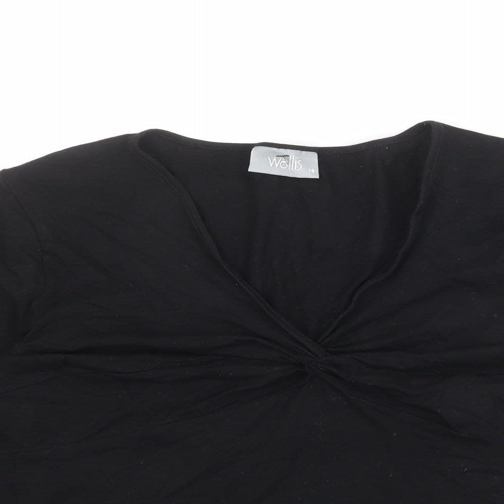 Wallis Womens Black Cotton Basic Blouse Size 18 V-Neck