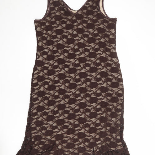 Agenda Womens Brown Polyester Sheath Size 18 V-Neck Pullover - Lace Overlay