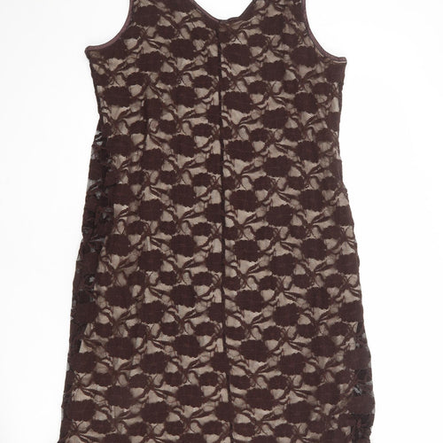 Agenda Womens Brown Polyester Sheath Size 18 V-Neck Pullover - Lace Overlay