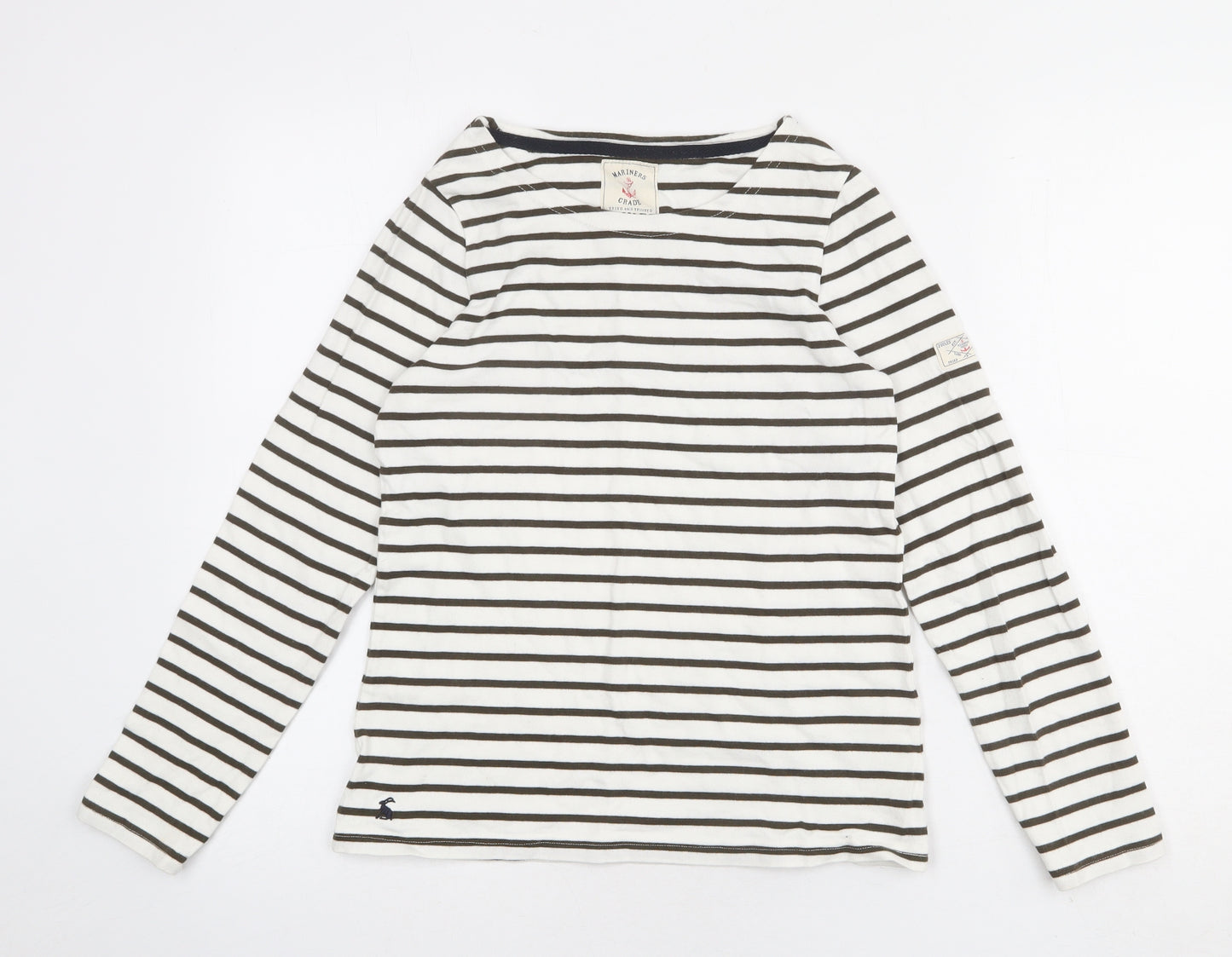 Joules Womens White Striped 100% Cotton Basic T-Shirt Size 8 Round Neck