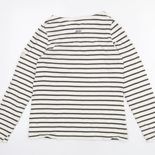 Joules Womens White Striped 100% Cotton Basic T-Shirt Size 8 Round Neck