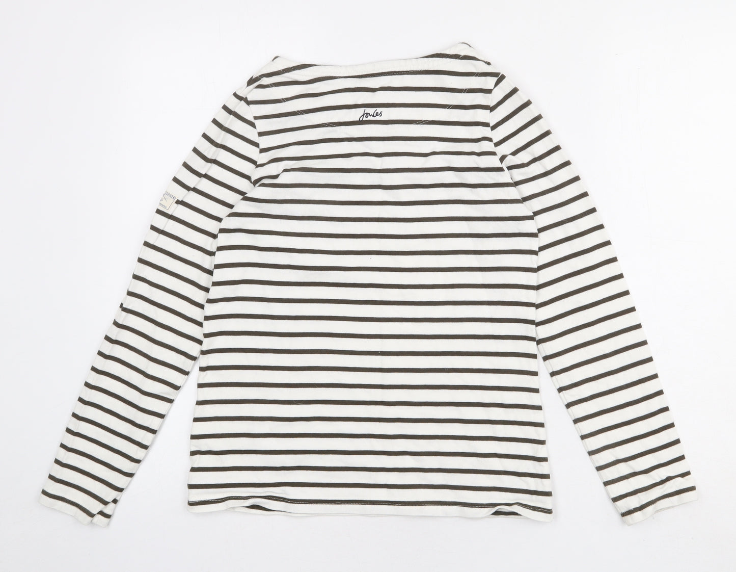 Joules Womens White Striped 100% Cotton Basic T-Shirt Size 8 Round Neck