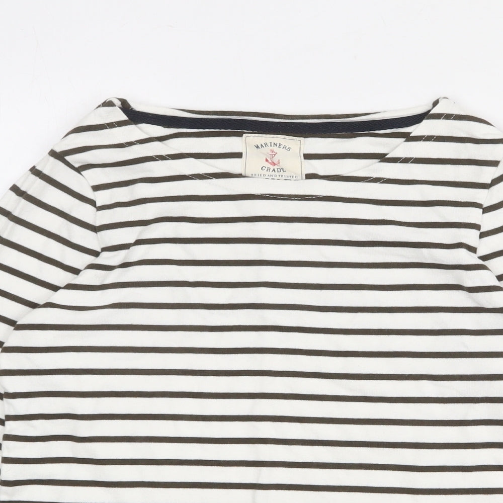 Joules Womens White Striped 100% Cotton Basic T-Shirt Size 8 Round Neck