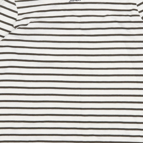 Joules Womens White Striped 100% Cotton Basic T-Shirt Size 8 Round Neck