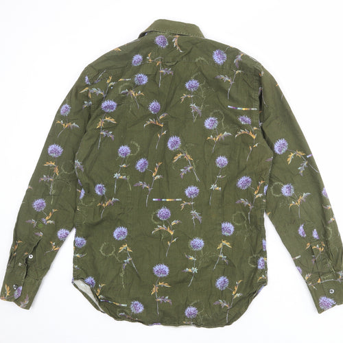 Paul Smith Mens Green Geometric Cotton Button-Up Size M Collared Button - Thistle pattern