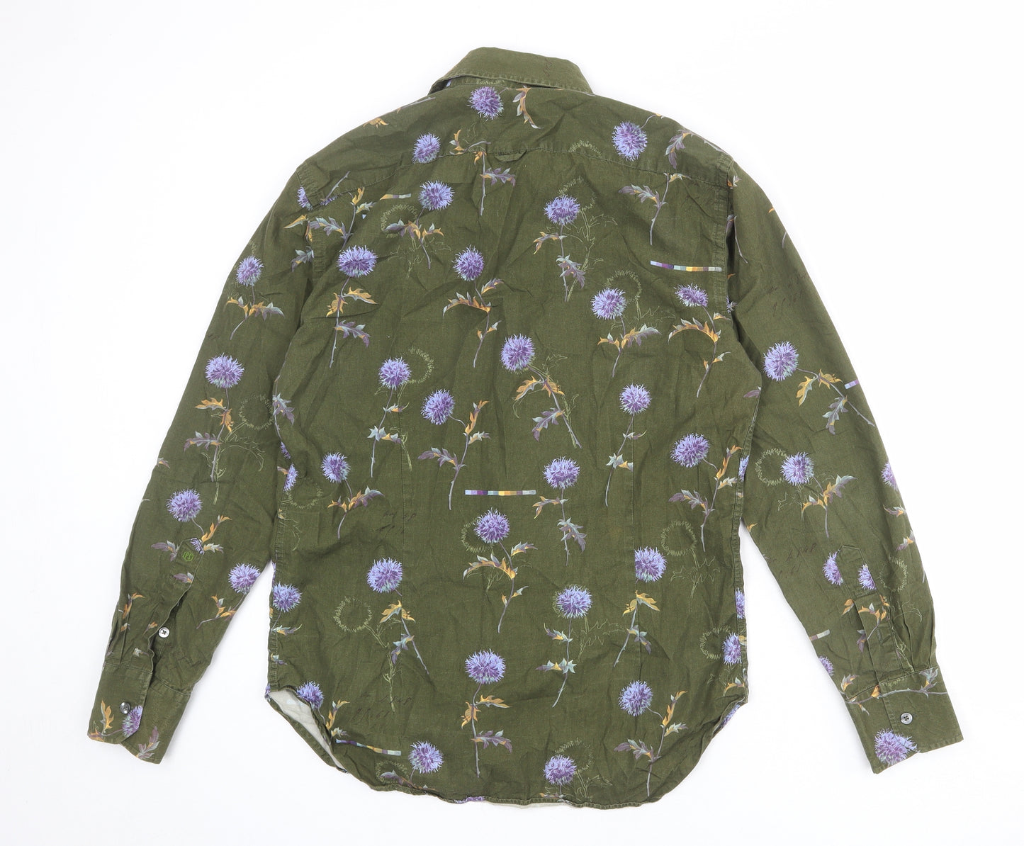 Paul Smith Mens Green Geometric Cotton Button-Up Size M Collared Button - Thistle pattern