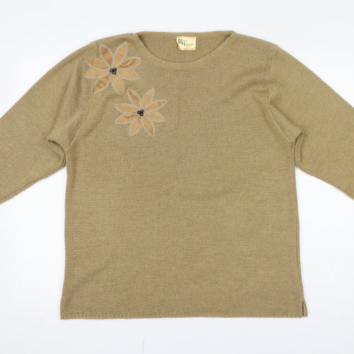 Reny Martan Womens Beige Round Neck Acrylic Pullover Jumper Size 14