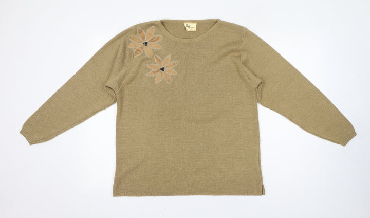 Reny Martan Womens Beige Round Neck Acrylic Pullover Jumper Size 14