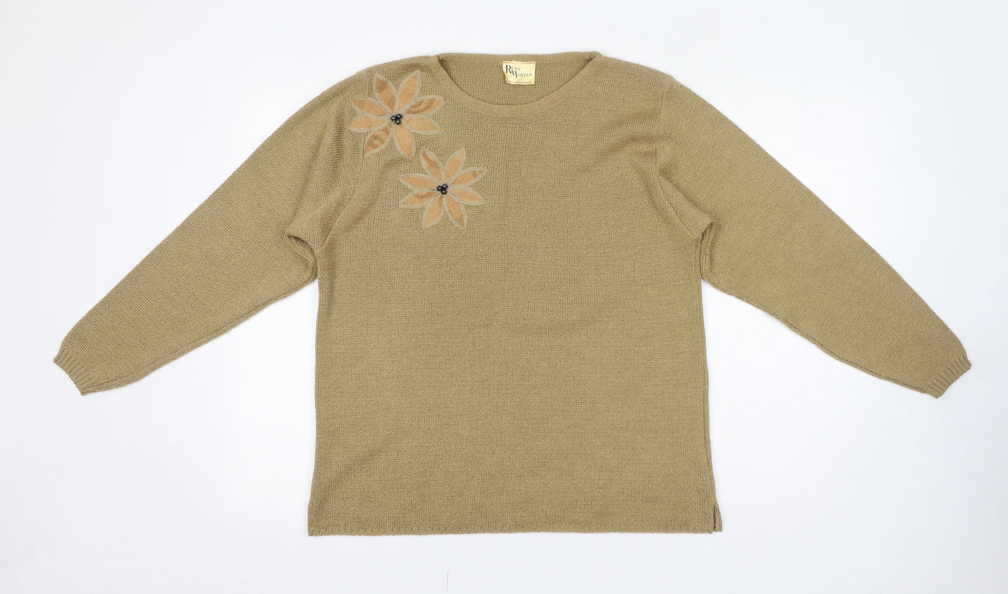 Reny Martan Womens Beige Round Neck Acrylic Pullover Jumper Size 14