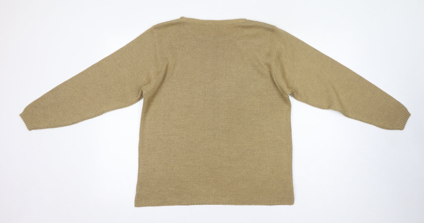 Reny Martan Womens Beige Round Neck Acrylic Pullover Jumper Size 14