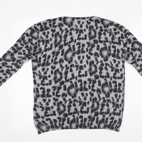 New Look Womens Grey Round Neck Animal Print Viscose Pullover Jumper Size 10 - Leopard Print