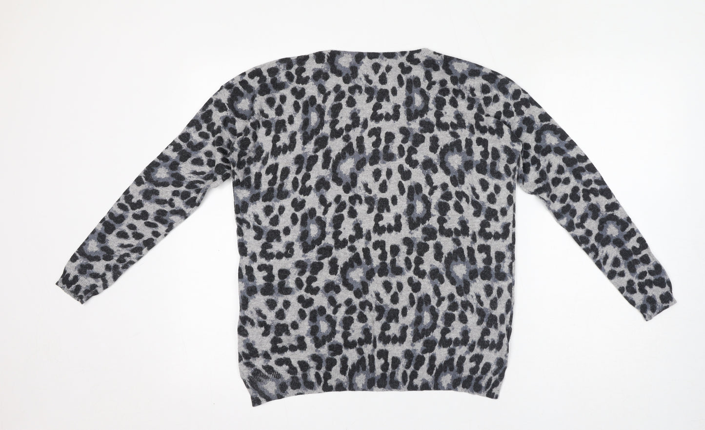 New Look Womens Grey Round Neck Animal Print Viscose Pullover Jumper Size 10 - Leopard Print