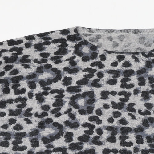 New Look Womens Grey Round Neck Animal Print Viscose Pullover Jumper Size 10 - Leopard Print