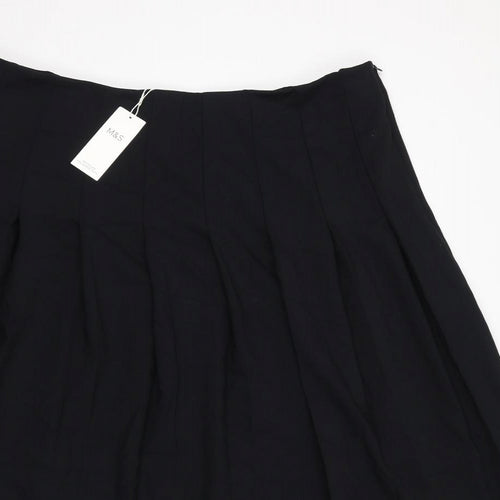 Marks and Spencer Womens Black Polyester Pleated Skirt Size 18 Zip
