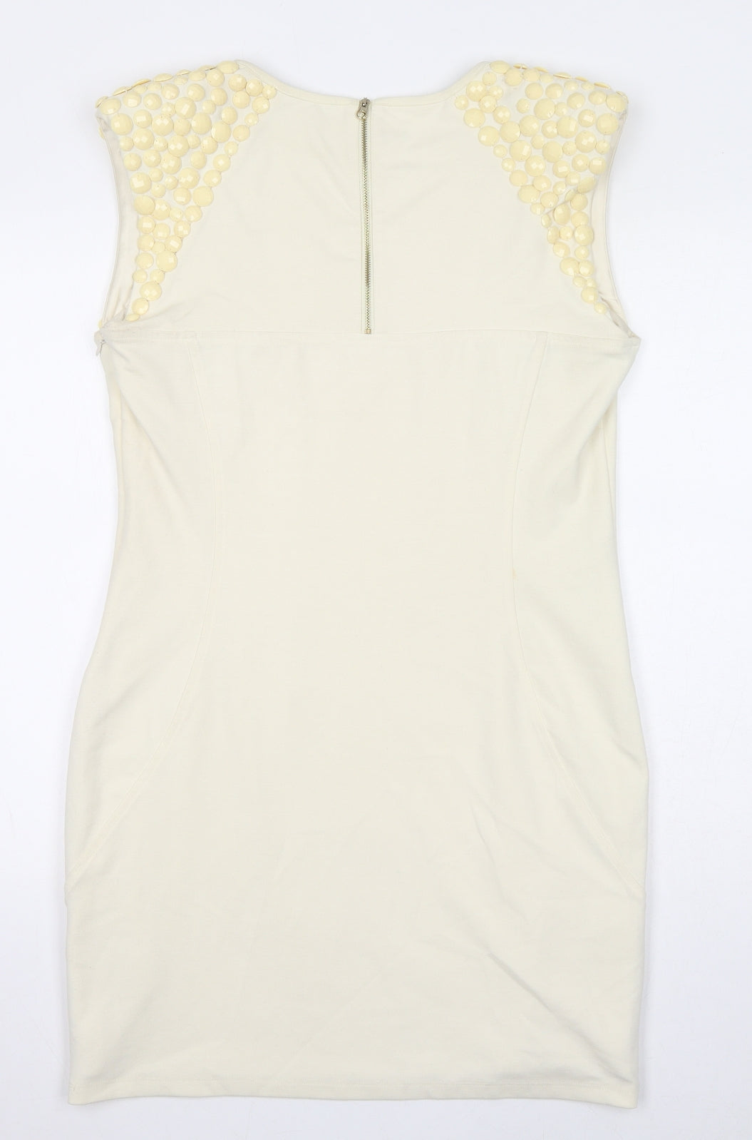 Ted Baker Womens Ivory Polyester Shift Size 14 Round Neck Zip