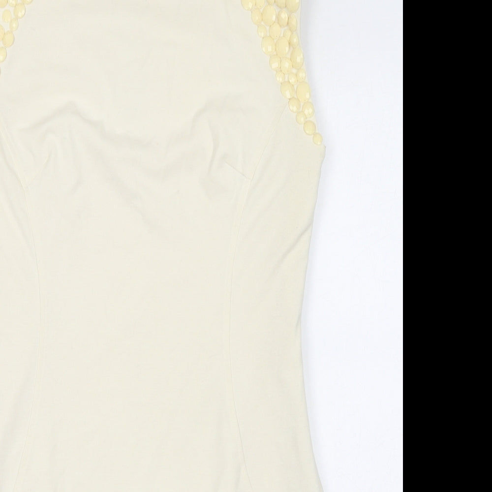 Ted Baker Womens Ivory Polyester Shift Size 14 Round Neck Zip