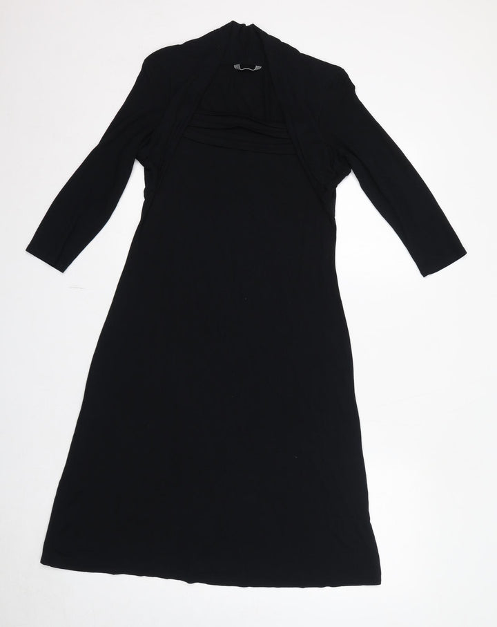 Marks and Spencer Womens Black Viscose A-Line Size 12 Square Neck Pullover