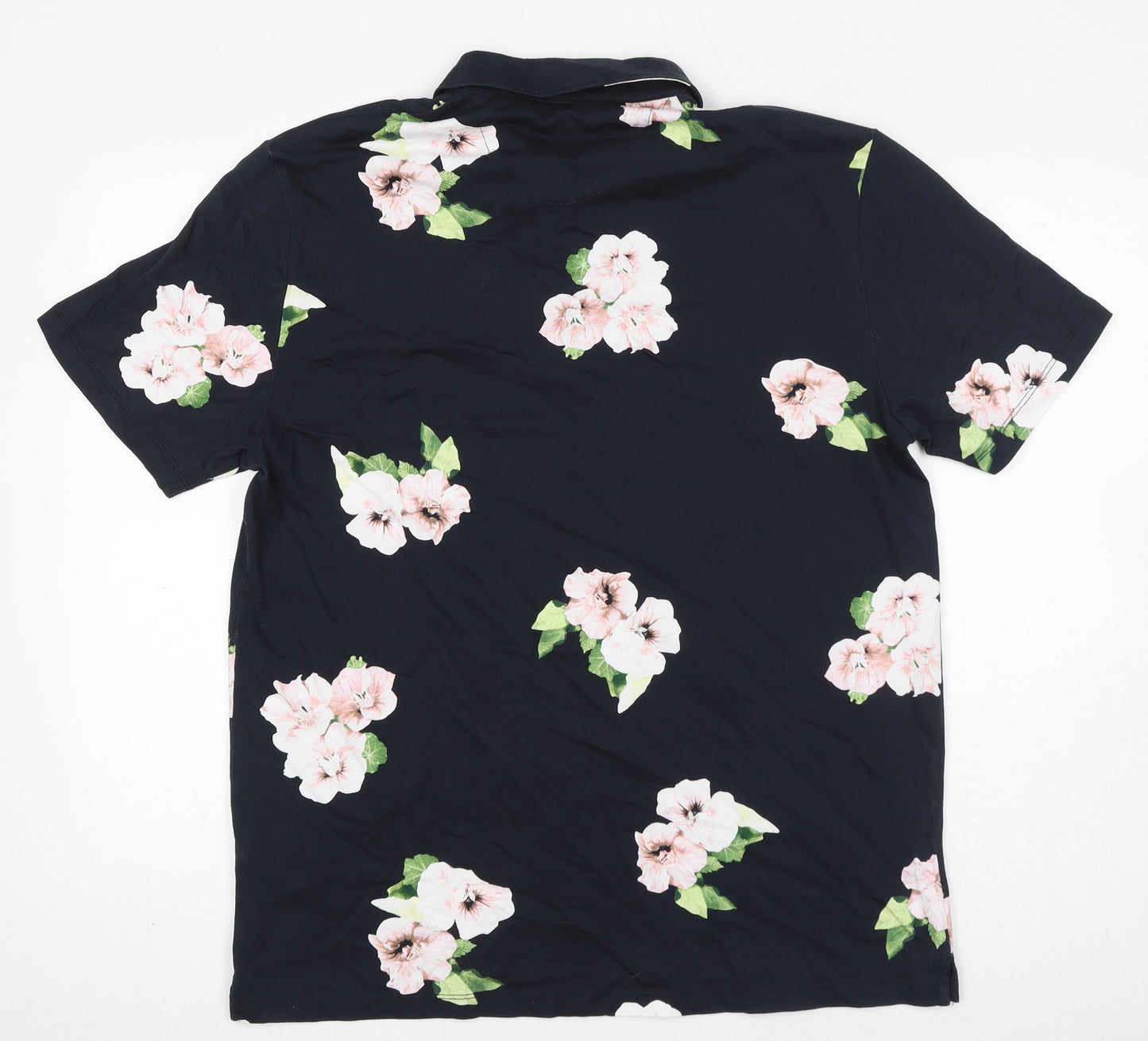 NEXT Womens Blue Floral 100% Cotton Basic Polo Size XL Collared